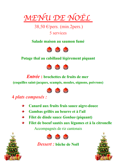 Menus de Noël et Nouvel-an