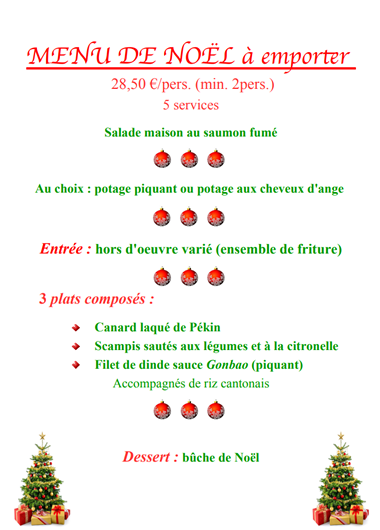 Menus de Noël et Nouvel-an